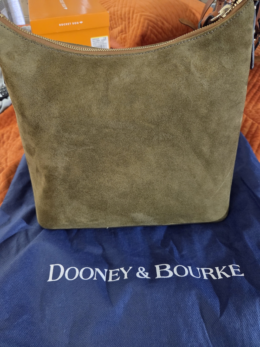 Dooney & Bourke Olive Suede Hobo Bag with Brown Leather Trim 9.5x5.5x11.5 - Picture 2 of 9